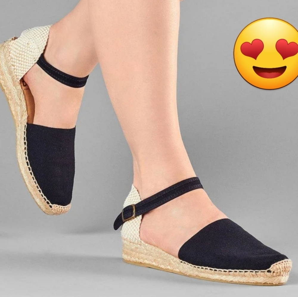 Ramoncinas NWOT Women's Tie Up Leg Closed Toe Black Espadrille Made In Spain